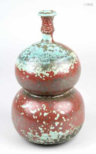Heufelder, Walter (1926 Höhr-Grenzhausen), Studiokeramik Art Pottery-Vase in Kürbisform, 1987,