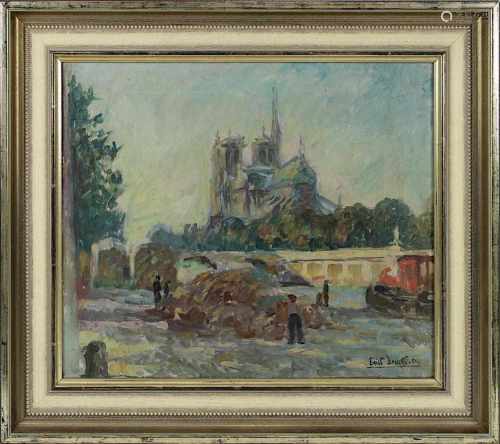 Dancre, Émile (1901-1977), Notre-Dame de Paris von der Seine aus gesehen, stimmungsvolles pastoses