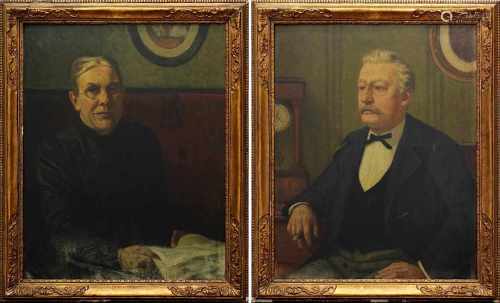 Happ, Jakob (Frankfurt 1861 - 1936 Frankfurt), 2 Portraits der Eltern des Künstlers, Öl auf Holz,