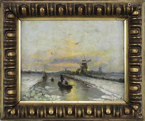 Baker, A., Niederländischer Landschafts- und Genremaler, Ende 19. Jh., Boote mit Figurenstaffage auf