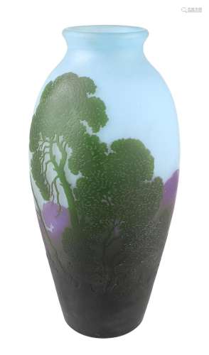 Rigot, Edmond Art-Déco Vase mit Dekor von Ruderer auf See mit Baumlandschaft, Wadgassen 1928-34,