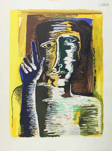 Zadkine Ossip (Wizebsk 1888 - 1967 Paris), abstraktes Männerporträt mit erhobener Hand, am unteren