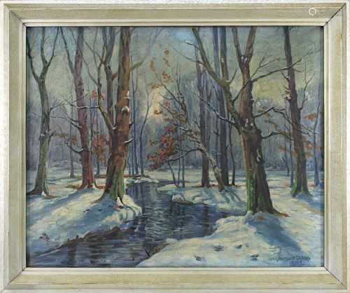 Rapp, August, deutscher Landschaftsmaler, Bachlauf im winterlichen Wald, 1932,
