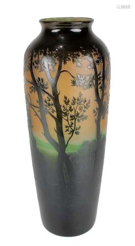 D'Argental Jugendstil-Vase, Nancy 1919 -1928, Paul Nicolas, hoher schlanker Klarglaskörper, innen