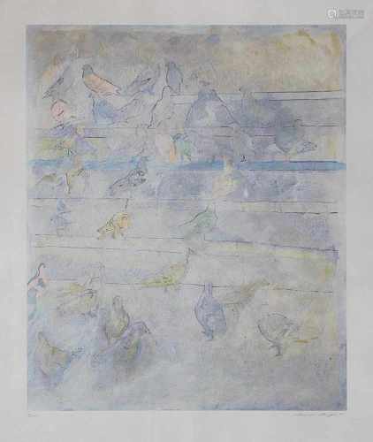 Künstler 2. H. 20. Jh., Grafik mit sitzenden Tauben, unten rechts im Blattrand unleserlich