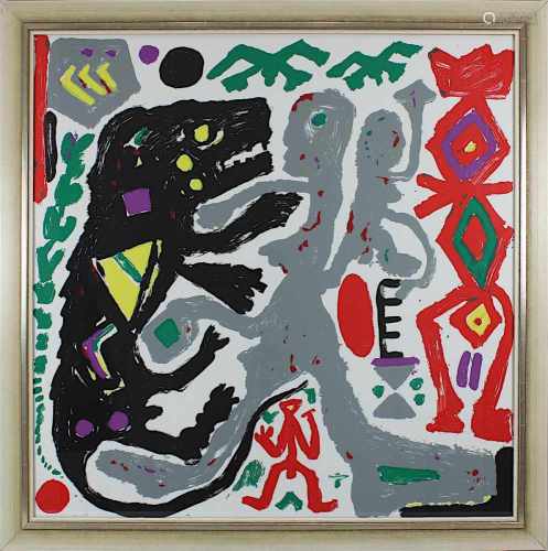 Penck, A.R., (Dresden 1939 - 2017 Zürich), ohne Titel, Komposition mit Mensch und Tier,