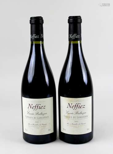 2 Flaschen 2001 Neffiez Coteaux Du Languedoc, Cuvée Baltazar, gute Füllhöhe. 2152-0002