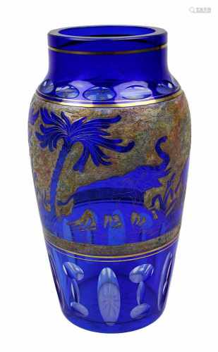 Moser, Ludwig, Art-Déco Animore-Vase mit Elefantendekor um 1925, Entwurf Wels, Rudolf, Meierhöfen