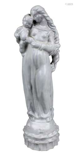 Wiener Werkstätten Keramikfigur, Maria mit Jesusknaben, Wien 1918-1926, Keramik roter Scherben, weiß