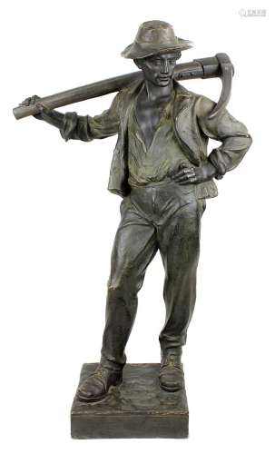 Goldscheider, Große Figur Bergarbeiter oder Straßenarbeiter, Wien um 1890, signiert Leclancher, voll