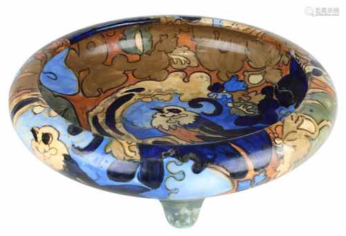 Frederick Rhead, Art-Déco Keramikschale mit Vogelmotiv, Bursley um 1925, Keramik heller Scherben,