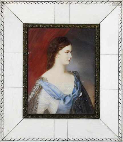 Porträtmaler M. 20. Jh., Miniatur, Kaiserin Elisabeth von Österreich, auf Elfenbein gemalt, nach dem