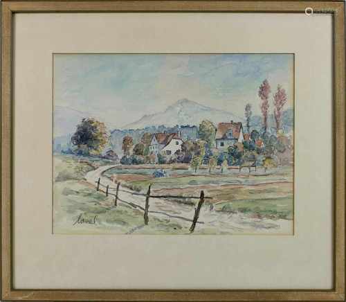 Laval, Karl (St. Ingbert 1901 - 1991 St. Ingbert), Landschaft mit Häusern, Aquarell, links unt.