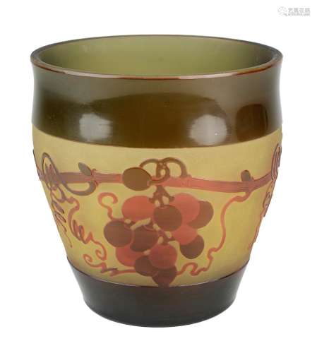 D'Argental Jugendstilvase, Paul Nicolas, Nancy 1918-28, becherförmige Vase aus Klarglas,