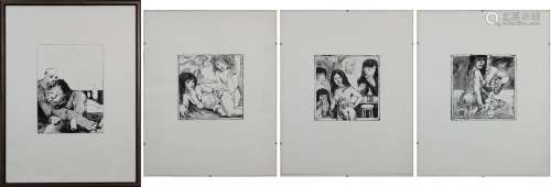 Lackenmacher, Otto (Saarbrücken 1927 - 1988), vier Radierungen 1988, Frauenfiguren, teilweise mit