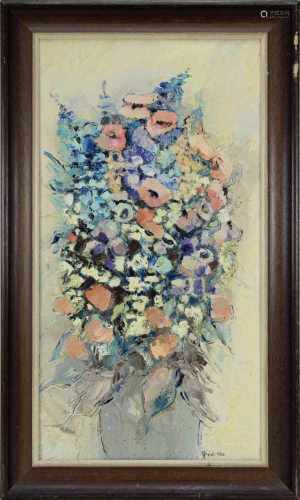 Osteuropäischer Stillebenmaler 2.H.20.Jh., Vase mit Sommerblumen, Öl/Lwd., re. unt. signiert und