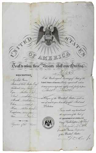 Ausweis - Dokument, Vereinigte Staaten von Amerika, 1860, für Jacob Kirsch, ausgestellt in