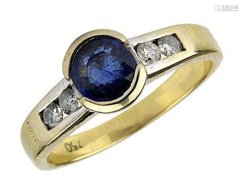 Gelbgoldring mit Saphir und Brillanten, deutsch, mit 1 Saphir ca. 0,50 ct, und 4 Diamanten im