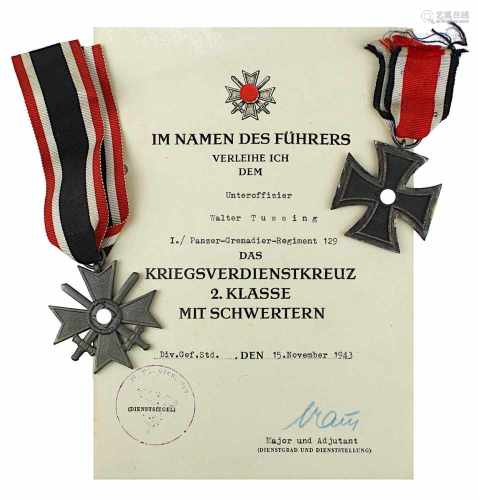 Zwei Orden Deutsches Reich 1933 - 1945: Eisernes Kreuz an Band, dazu Kriegsverdienstkreuz 2.