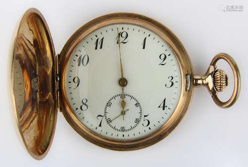 Gelbgold Savonette-Taschenuhr, Schweiz um 1910, Zweideckeltaschenuhr, weißes Zifferblatt mit