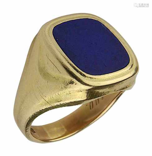 Gelbgold-Herrenring mit Lapislazuli, Ringschiene aus 585er Gelbgold gepunzt, umgearbeiteter