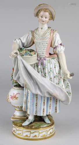 Meissen-Porzellanfigur Gärtnerin, um 1880, Porzellan, weißer Scherben, polychrom auf Glasur