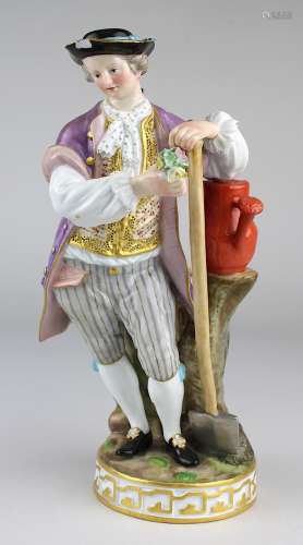 Meissen Porzellanfigur Gärtner, 1. Wahl, um 1880, Porzellan, weißer Scherben, auf Glasur polychrom