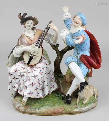 Meissen Figurengruppe mit lautespielender Schäferin und Sänger, 1800-1860, Porzellan, weißer
