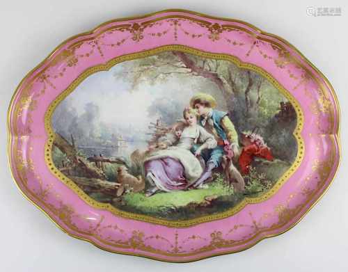 Porzellanplatte mit Schäferszene, Frankreich, wohl Paris 2. H. 19. Jh., Porzellan, heller