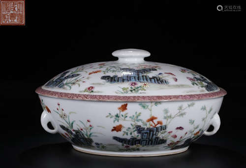 A FAMILLE ROSE GLAZE BOWL WITH FLORAL PATTERN