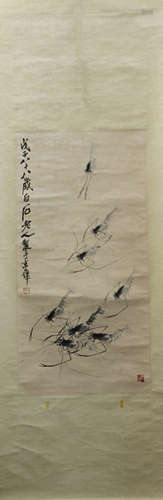 A SHRIMP PATTERN PAINTING BY QIBAISHI