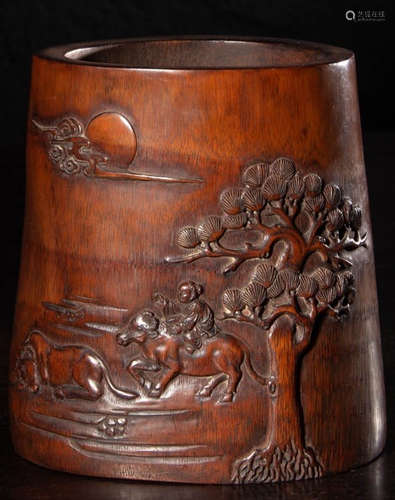 A BAMBOO CARVED BRUSH POT