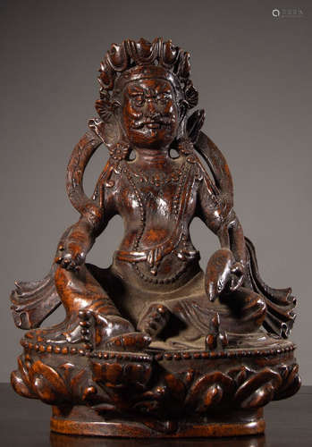 A BAMBOO ROOT CARVED CAISHEN BUDDHA STATUE