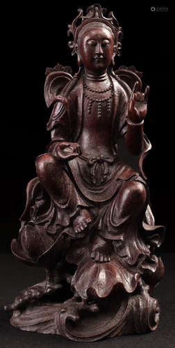 A BAMBOO CARVED ZIZAI GUANYIN BUDDHA STATUE