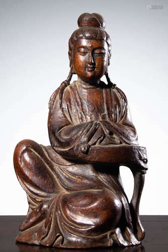 A BAMBOO CARVED ZIZAI GUANYIN BUDDHA STATUE