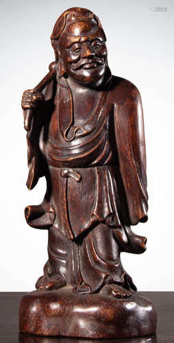 A BAMBOO CARVED BODHIDHARMA BUDDHA STATUE