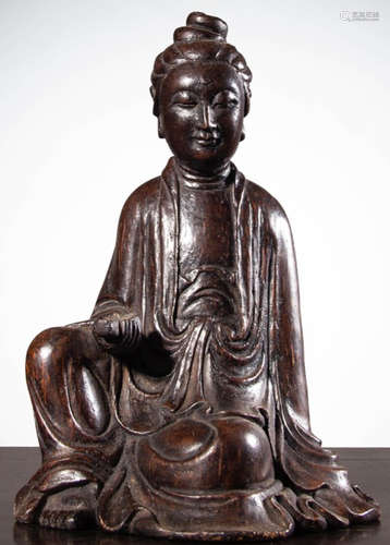 A BAMBOO ROOT CARVED GUANYIN BUDDHA STATUE