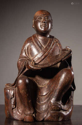 A BAMBOO ROOT CARVED ARHAT BUDDHA STATUE