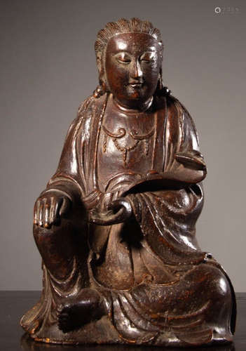 A BAMBOO CARVED RUYI GUANYIN BUDDHA STATUE