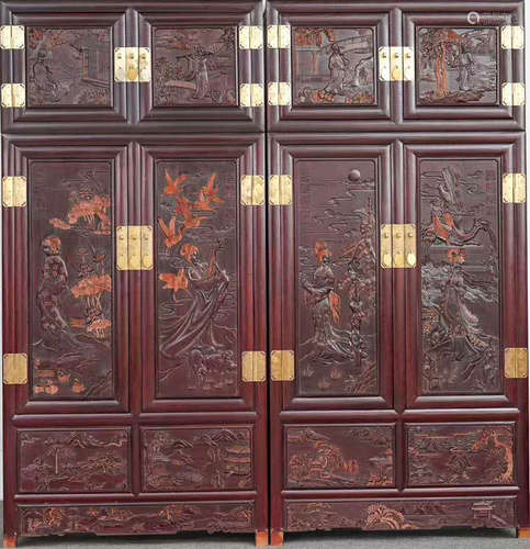 SET OF ZITAN WOOD CARVED CABINET