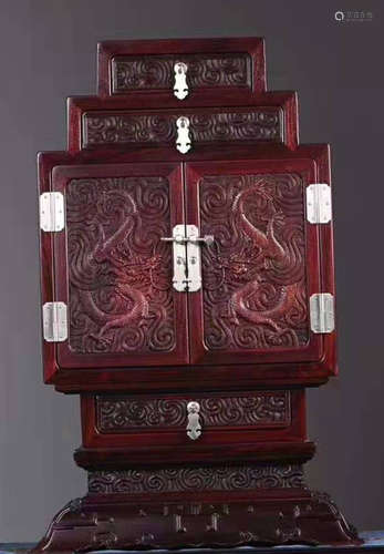 A XIAOYE ZITAN WOOD CARVED DRAGON PATERN CABINET