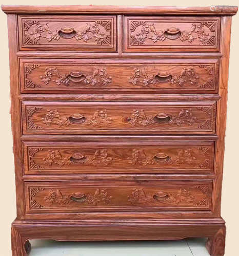 A HUALI WOOD CARVED FLORAL PATTERN CABINET