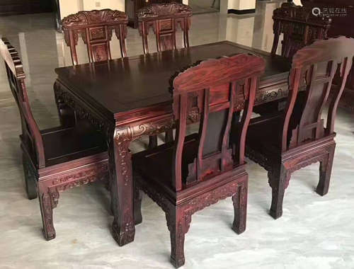 SET OF BLACK SUANZHI WOOD TABLE&CHAIR