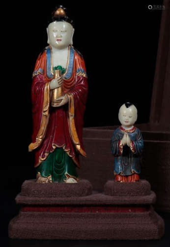 A FURONG STONE CARVED SONGZI GUANYIN STATUE