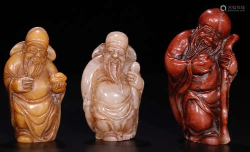 SET OF SOAPSTONE CARVED FIGURE SHAPED STATUE