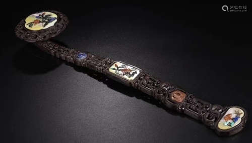 A XIAOYE ZITAN WOOD WITH GEM DECORATED RUYI