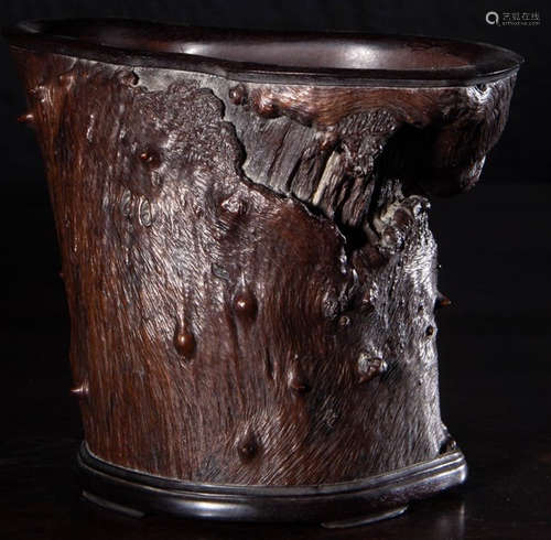 A YING WOOD CARVED BRUSH POT