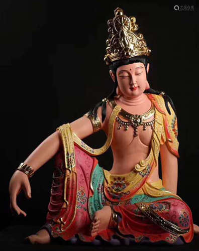 A XIANGZHANG WOOD CARVED GUANYIN BUDDHA STATUE