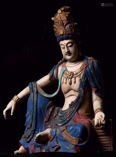 A XIANGZHANG WOOD CARVED GUANYIN BUDDHA STATUE