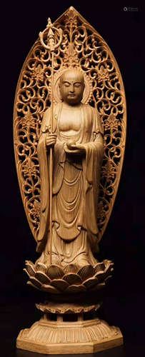 A CHENXIANG WOOD CARVED KSITIGARBHA STATUE